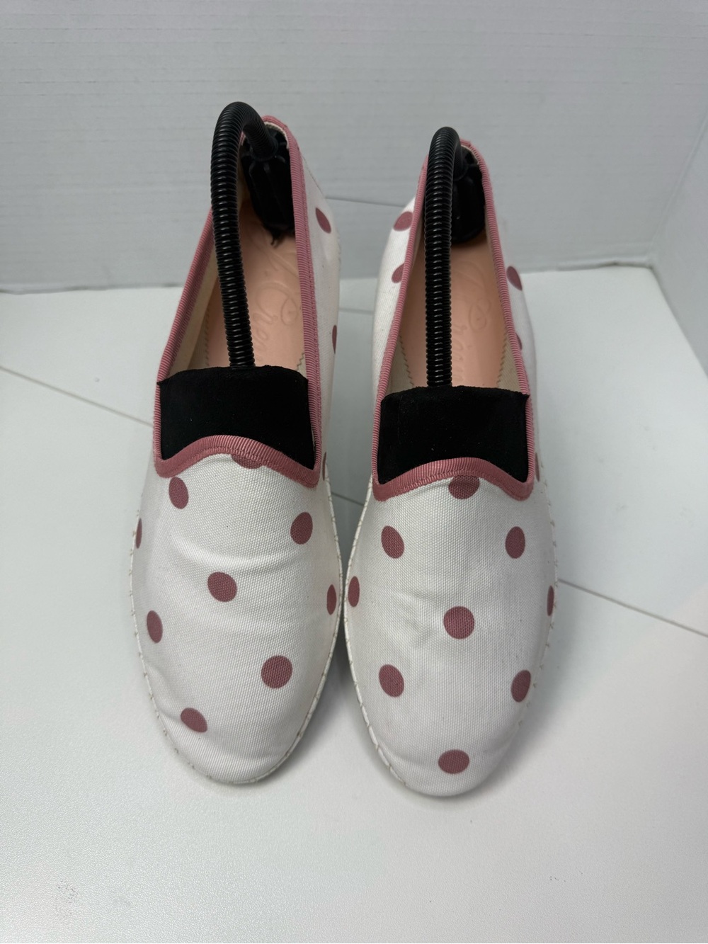 J. Crew Cream Canvas Flats with Rose Polka Dots size 8.5 - Picture 11 of 11